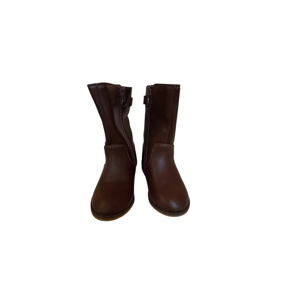 Cat & Jack Toddler Girl Brown Faux Leather Riding Boots Floral Lining Size 5